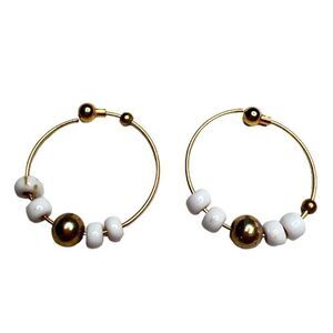 3/$15 or 5/$20 Gold tone loop earrings with white and gold beads